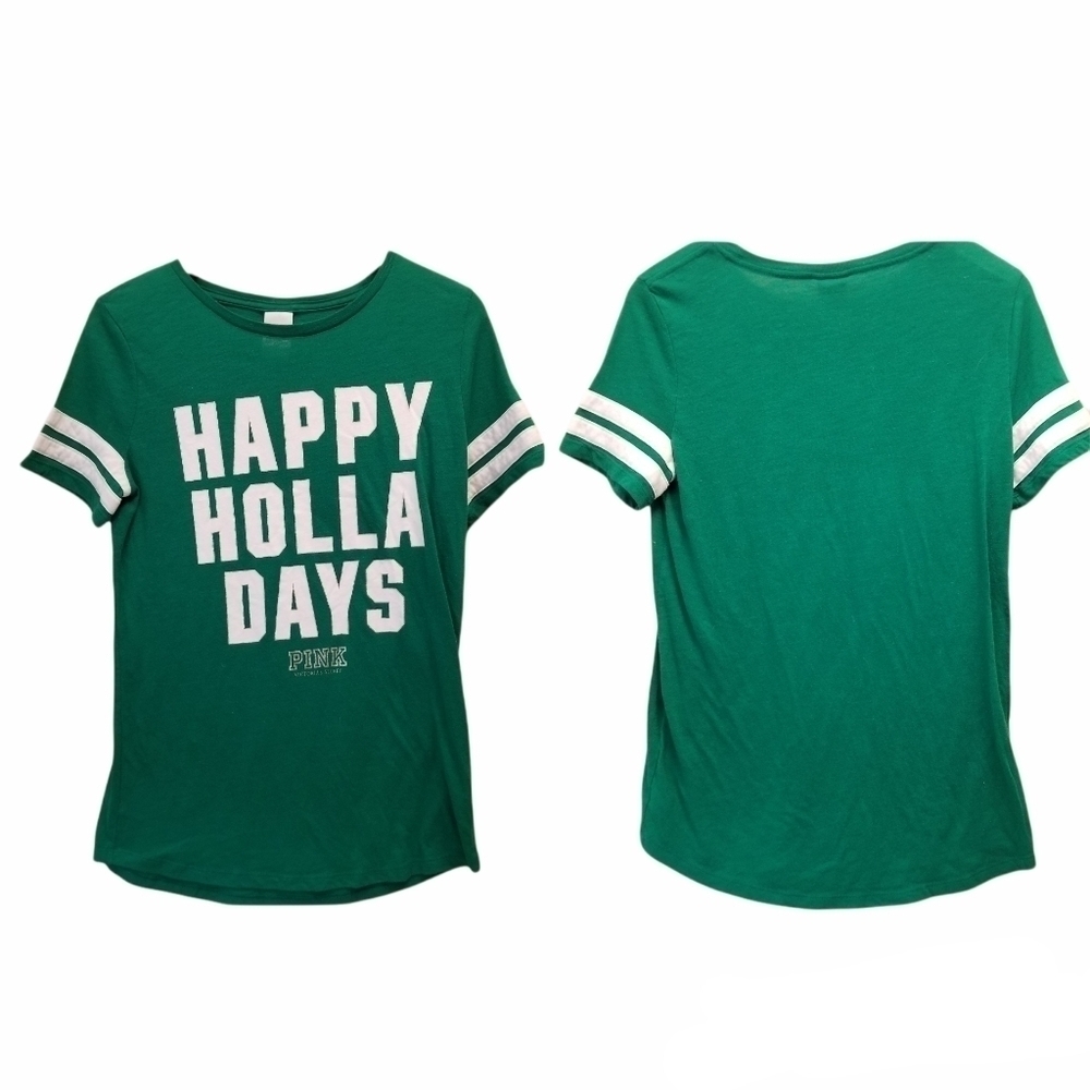 {M} PINK VS Happy Holla Days Christmas Jersey Tee